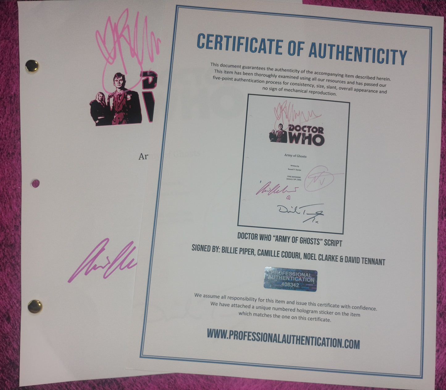 Doctor Who 4x Cast  Hand Signed Script COA David Tennant, Billie Piper, Noel Clarke & Camille Coduri