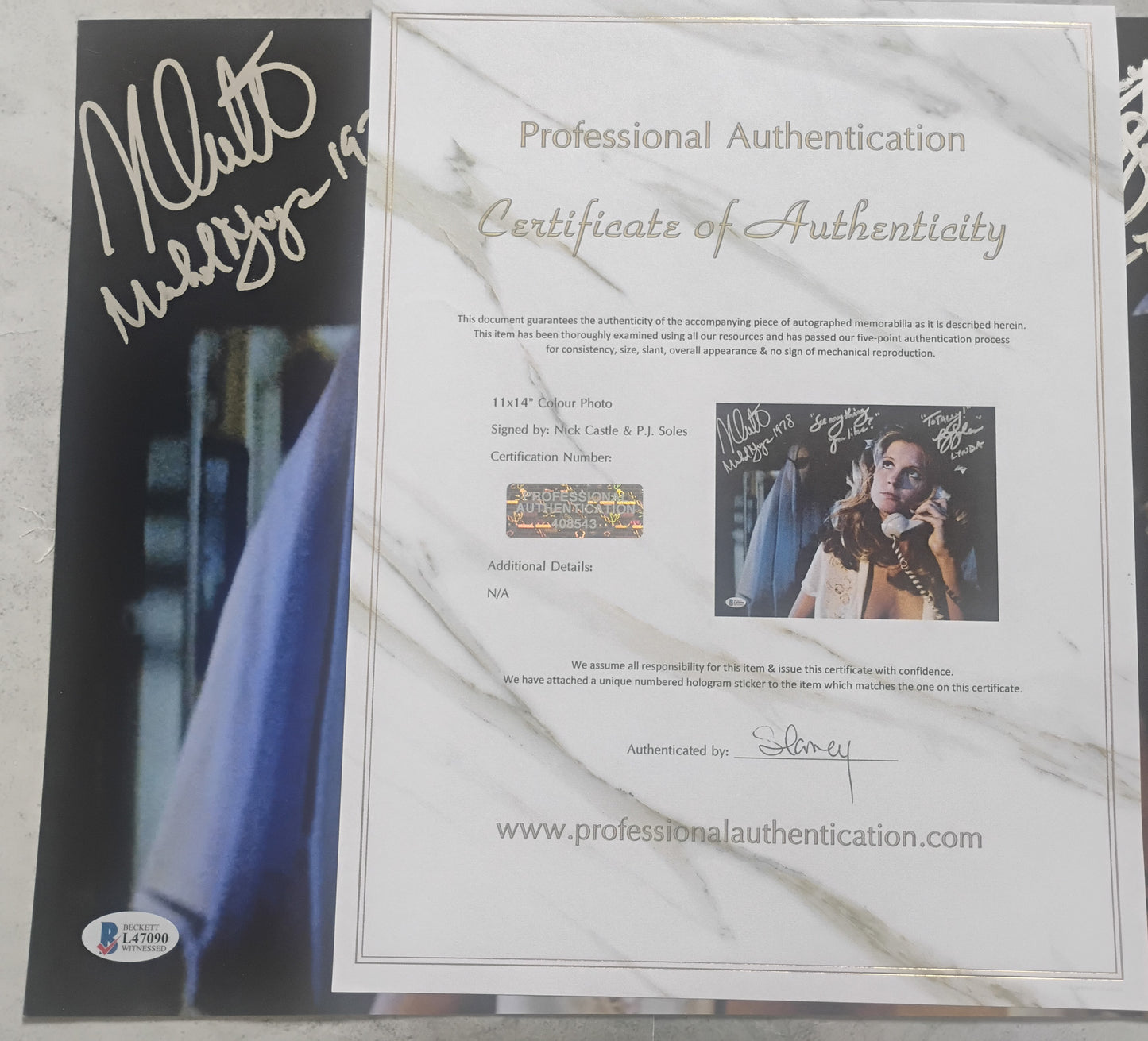Nick Castle & PJ Soles Hand Signed Autograph 11x14 Photo BAS COA Halloween