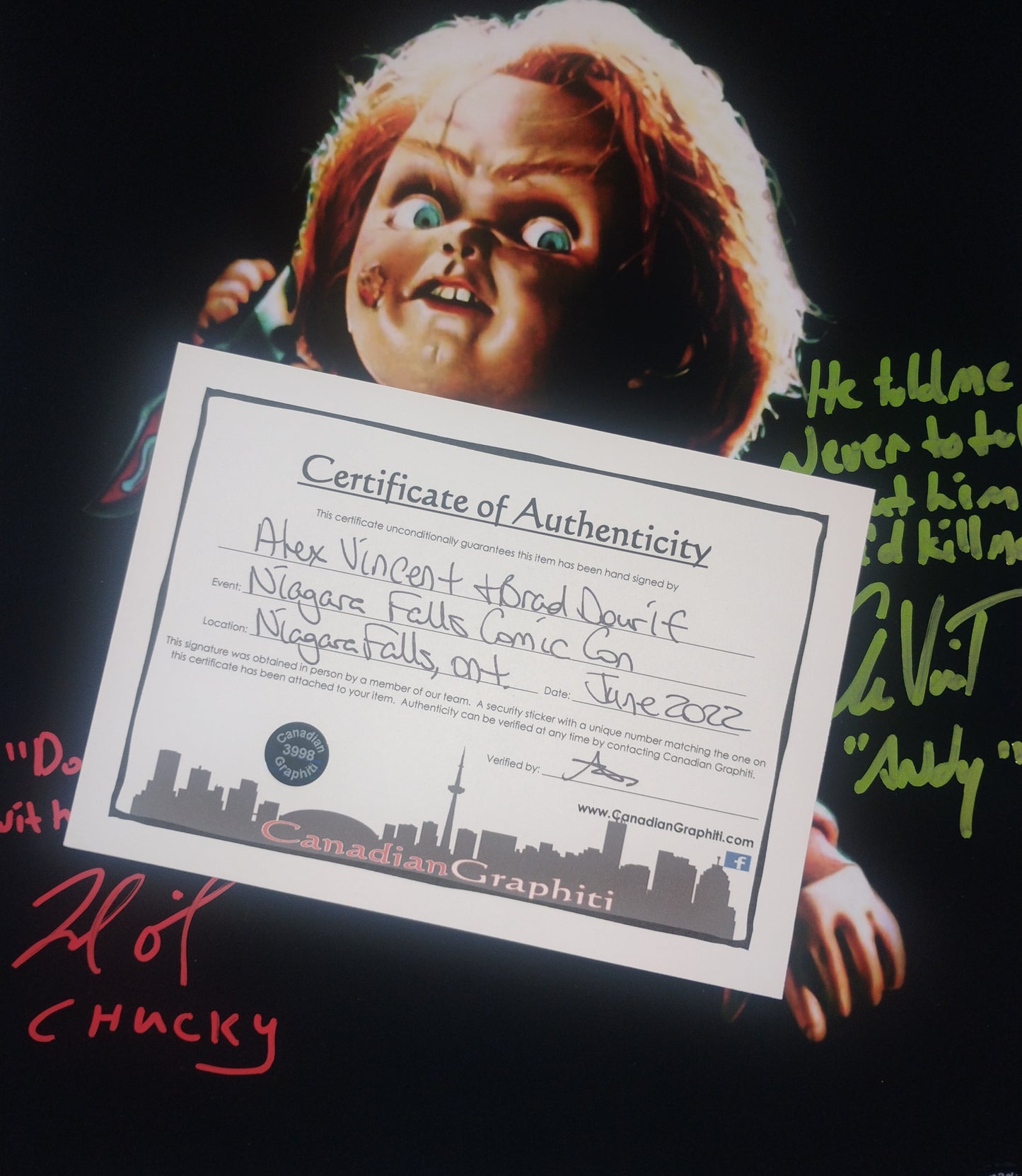 Brad Dourif & Alex Vincent Hand Signed Autograph 11x14 Photo COA Child's Play