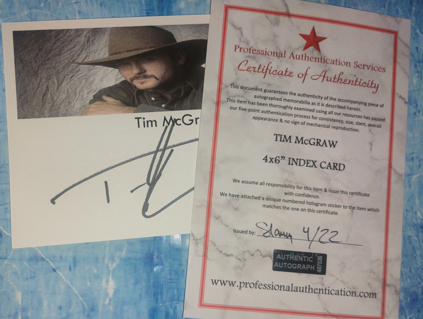 Tim McGraw Hand Signed Autograph Index Card COA