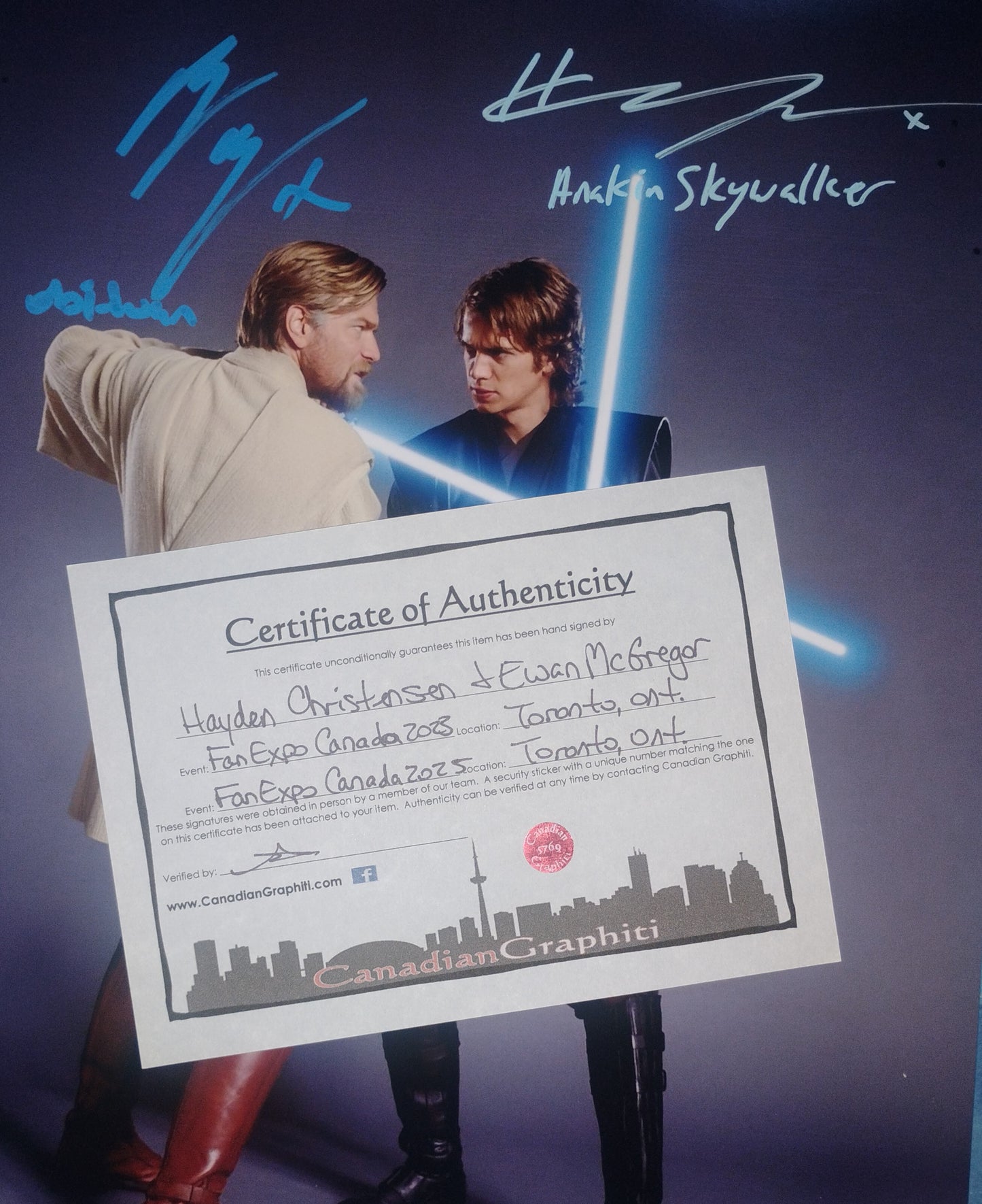 Hayden Christensen & Ewan McGregor Hand Signed Autograph 11x14 Photo COA Star Wars