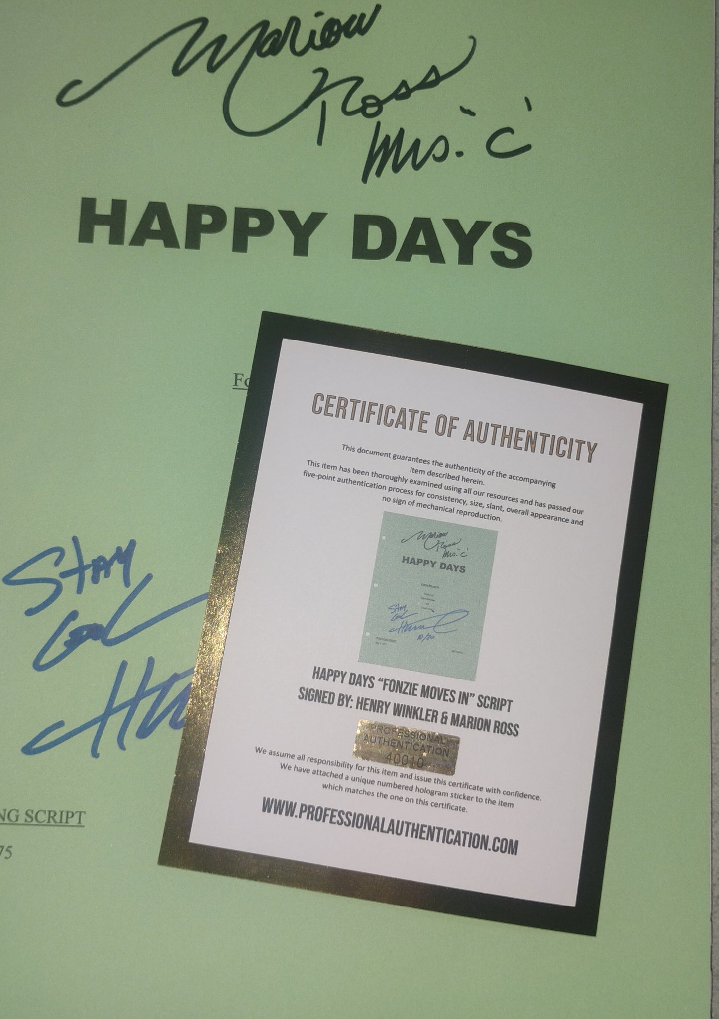 Marion Ross & Henry Winkler Hand Signed Autograph Happy Days Script COA
