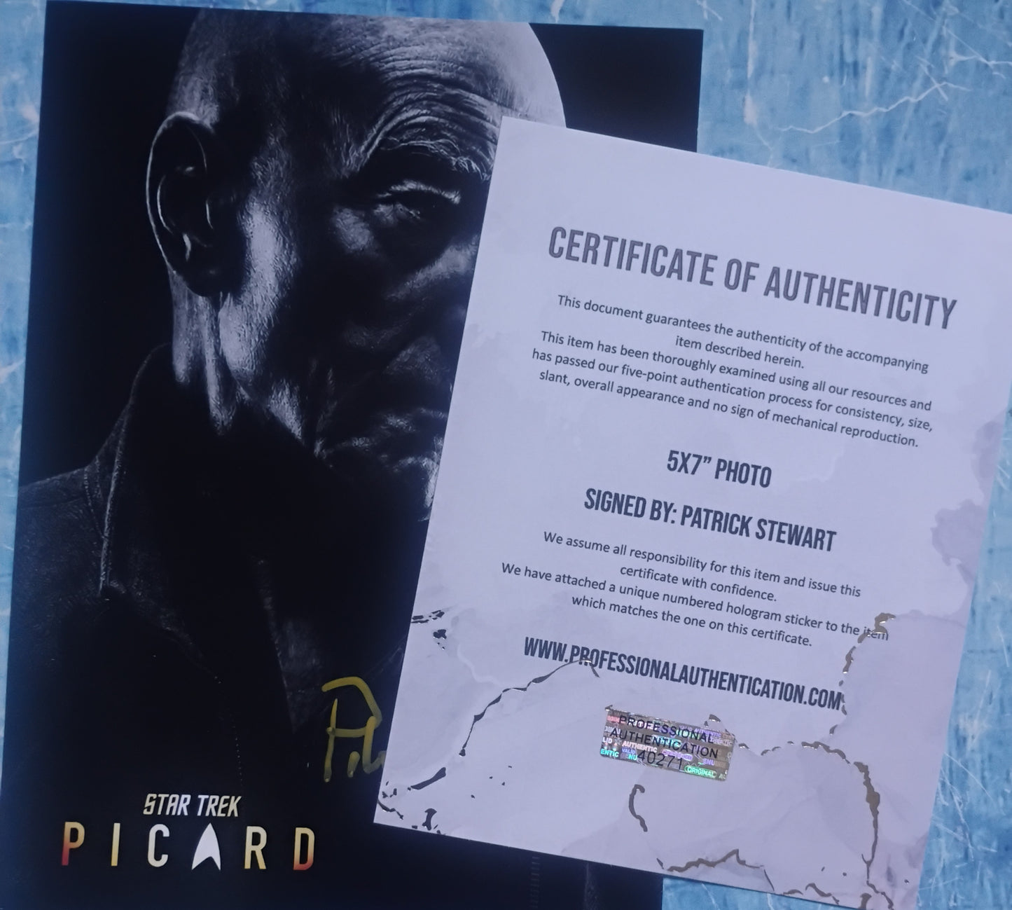 Patrick Stewart Hand Signed Autograph Photo COA Star Trek Picard
