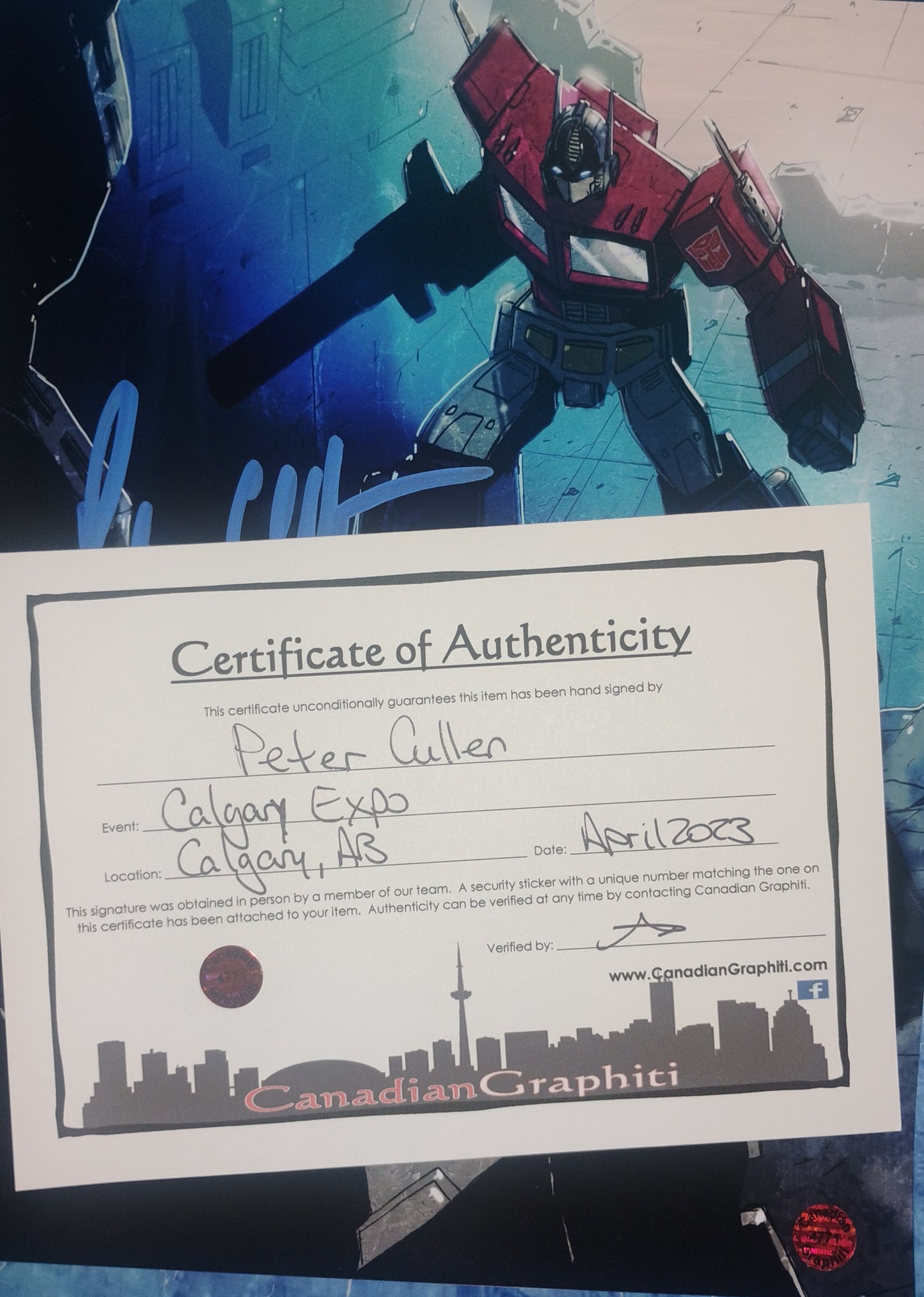 Peter Cullen Hand Signed Autograph 8x10 Photo COA Optimus Prime