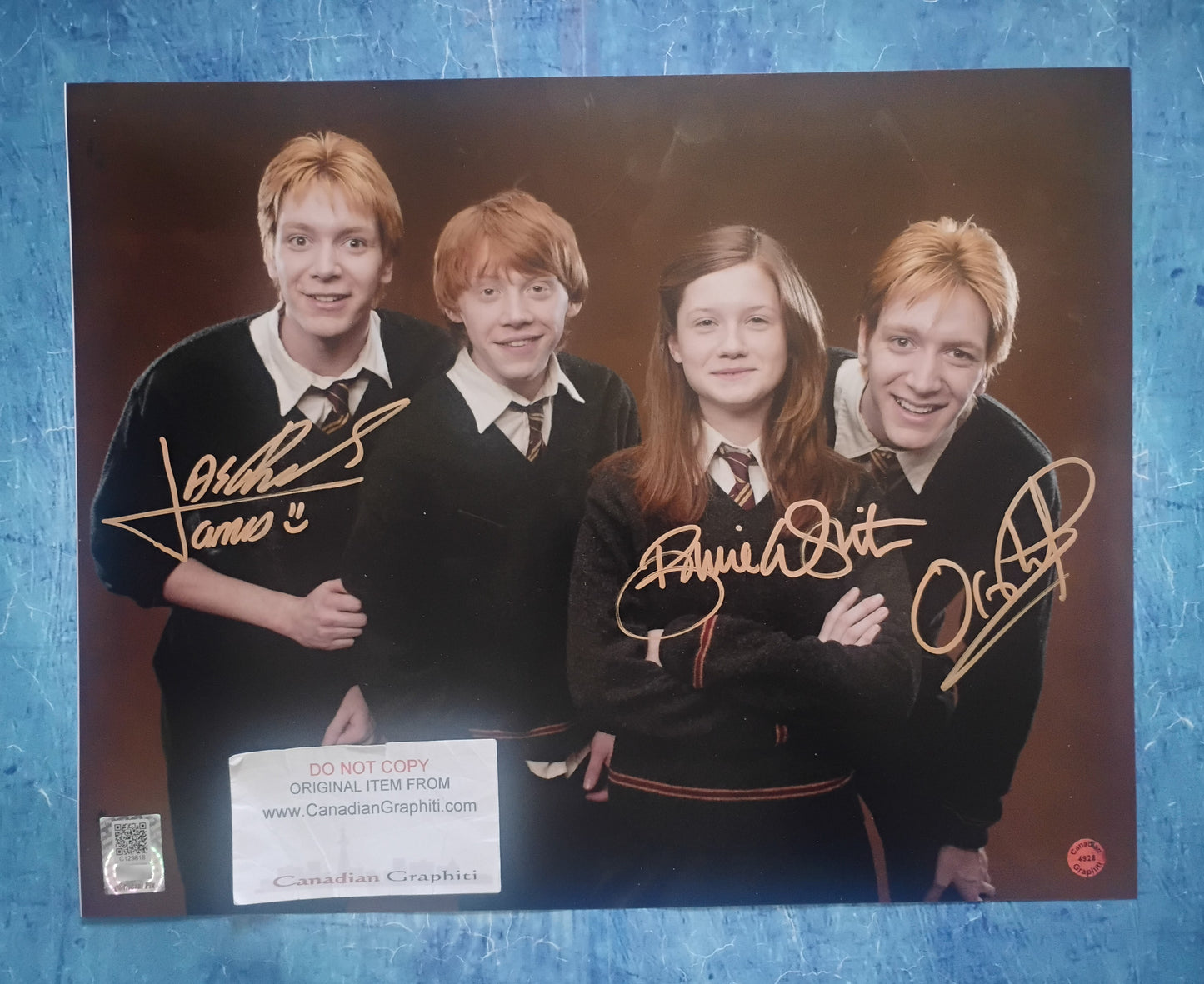Bonnie Wright, James & Oliver Phelps Hand Signed Autograph 11x14 Photo OPix COA Harry Potter