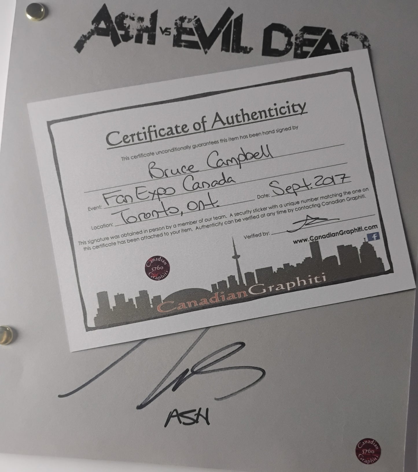 Bruce Campbell Hand Signed Autograph Ash VS Evil Dead Script COA